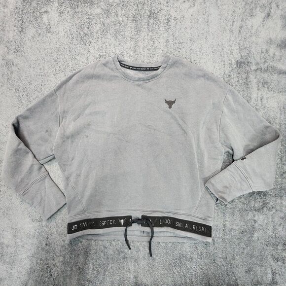 Under Armour Project Rock Women’s Grey Sweater Crew Neck Sweatshirt Size M - Picture 1 of 11